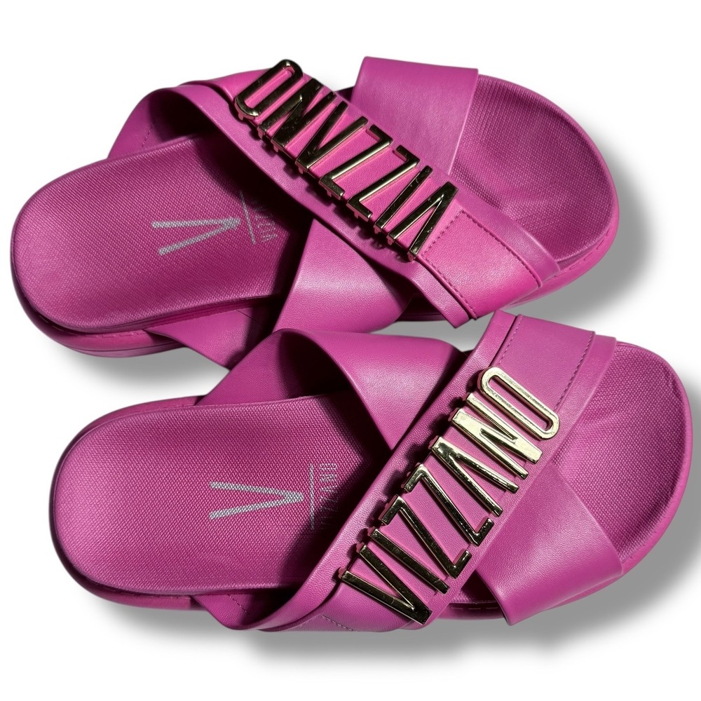 NEW Vizzano Women's Pink Platform Slides Gold Logo Cross Strap Sandals Size 5 35 - Picture 9 of 11